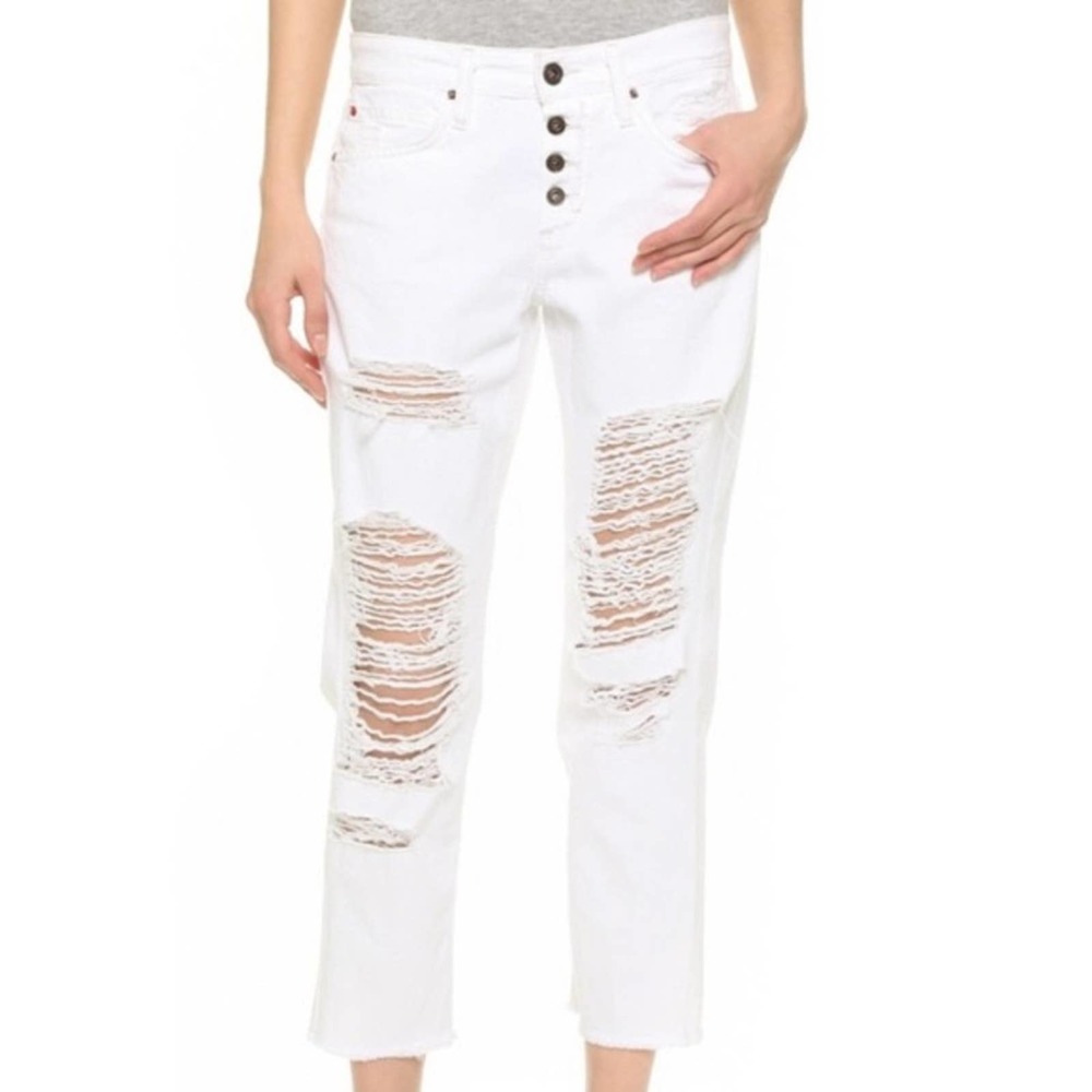 Joe’s Jeans Size 27 Sawyer Boyfriend Slim Crop Destroyed White Jeans